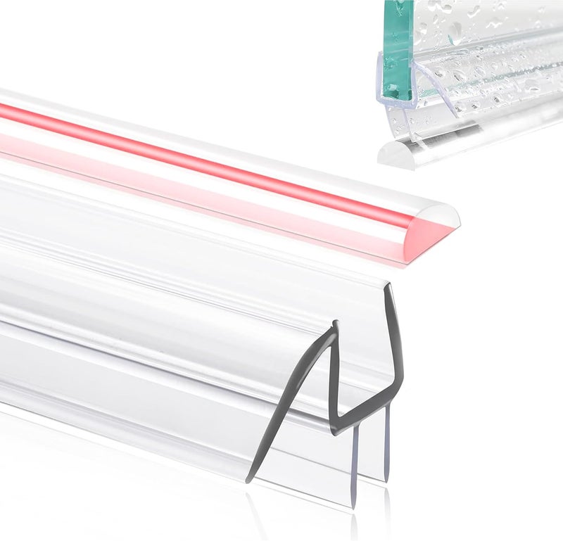 PHMUNY Clear Silicone Seal Strip and PVC Base Set, 3/8" x 39" Frameless Shower Door Bottom Seal, Stop Glass Leaks - Image 1